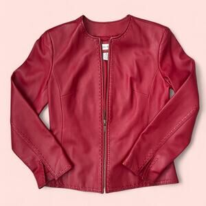 Red leather jacket with zipper